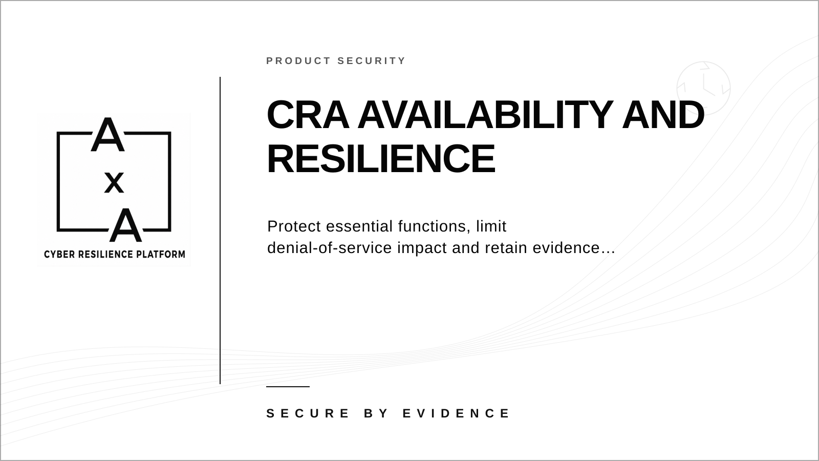 AA-sec cover graphic for a guide to CRA availability, resilience of essential functions and denial-of-service mitigation evidence.