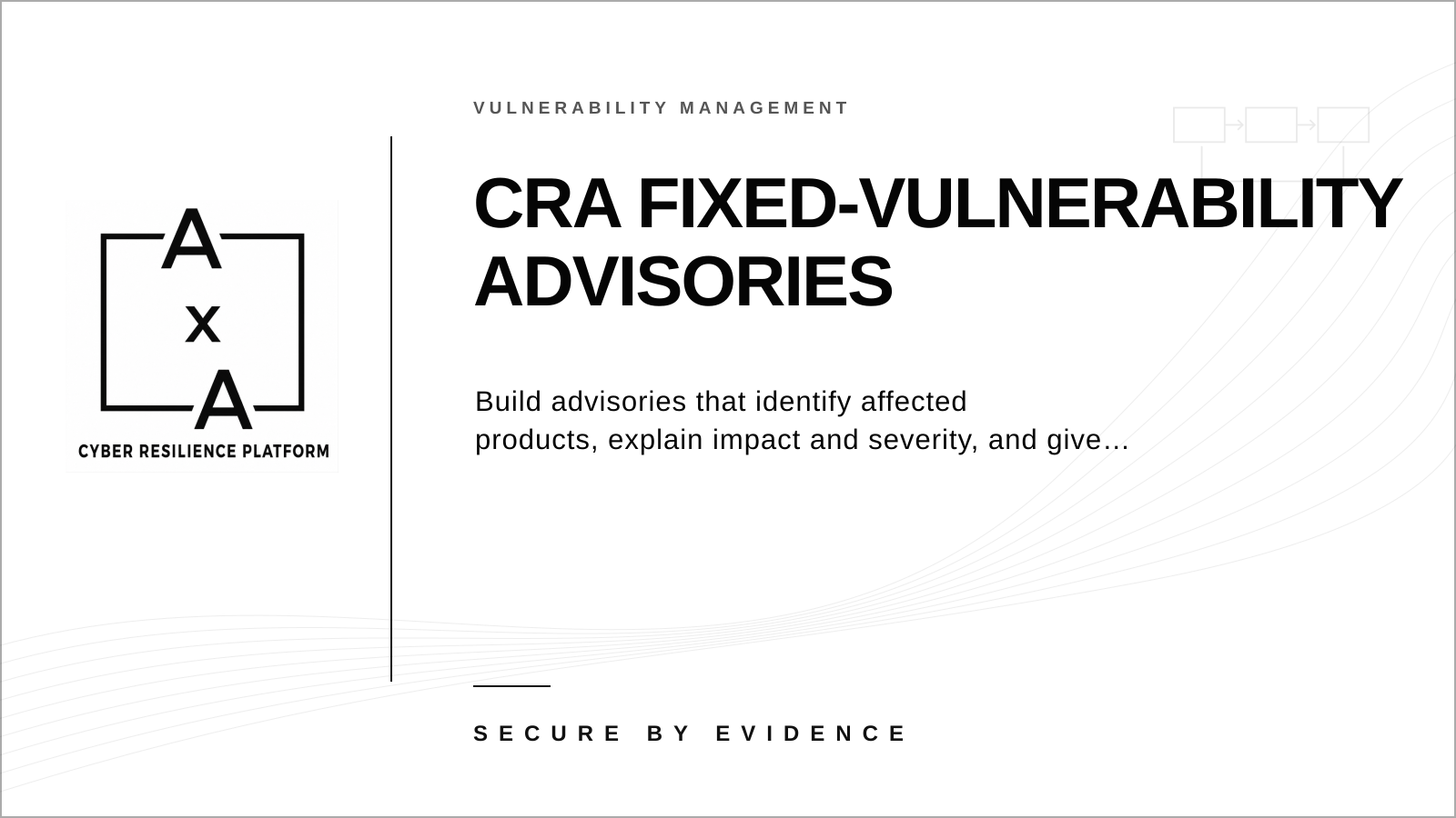 AA-sec cover graphic explaining the required content and workflow for Cyber Resilience Act fixed-vulnerability security advisories.