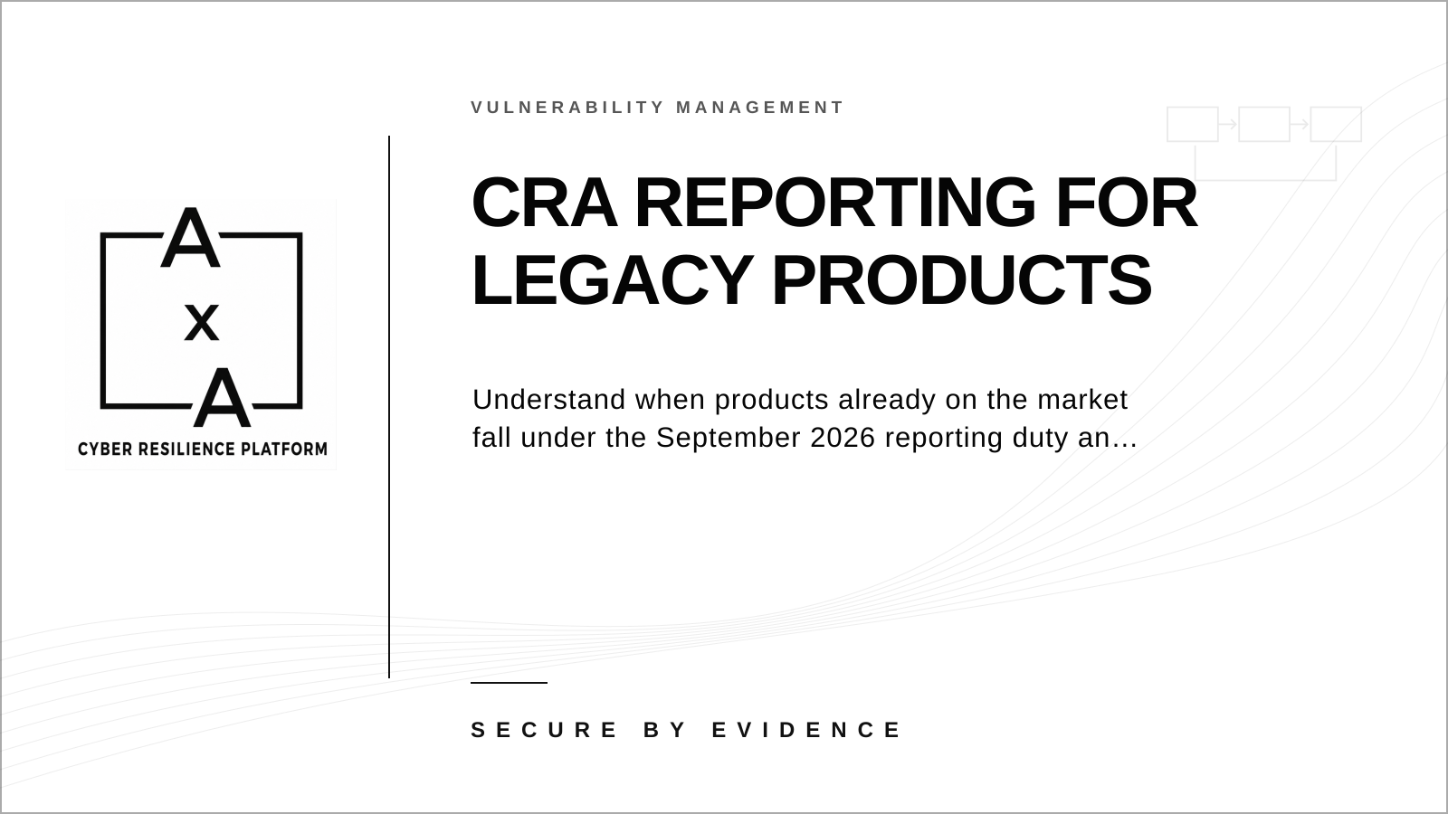 AA-sec cover graphic about CRA reporting duties for legacy products already placed on the EU market before full CRA application.