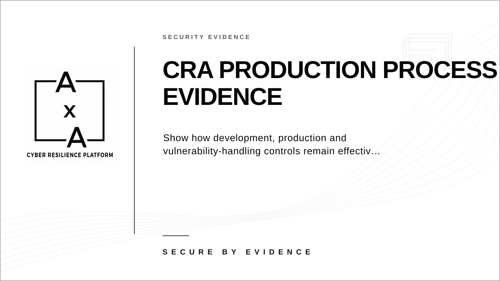 AA-sec cover graphic for a guide to CRA production, monitoring and conformity evidence across the product lifecycle.